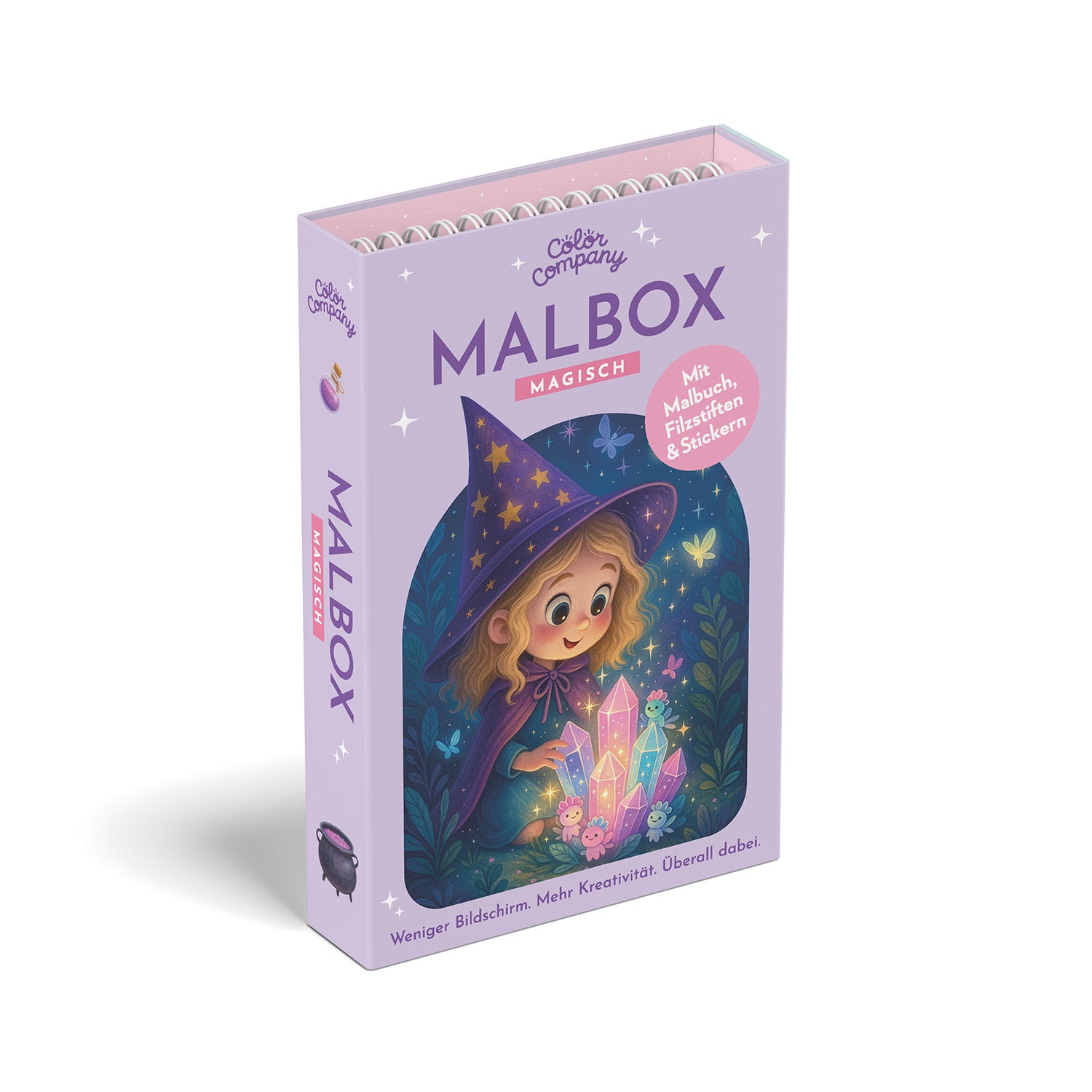 Besonderes Geschenk für Kinder – Malbox Magisch für kreative Abenteuer voller Fantasie mit Hexen und Zauberar.